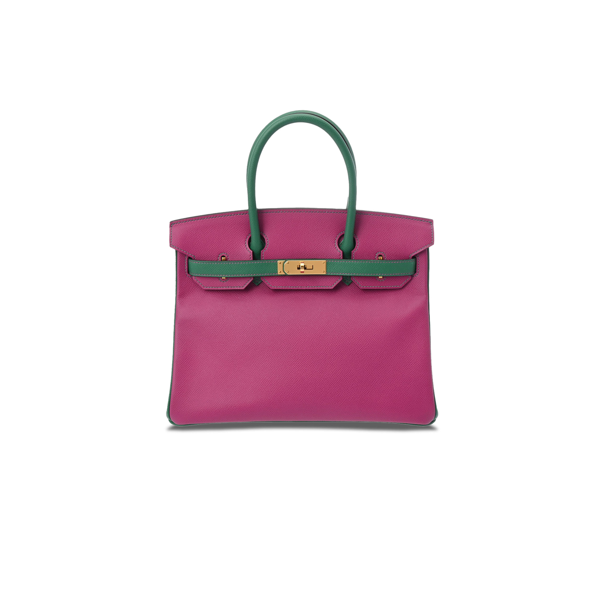 HERMÈS MASTER BIRKIN 30 EPSOM ROSE PURPLE WITH VELVET GREEN GOLD BUCKLE 618740 (30*23*15cm)